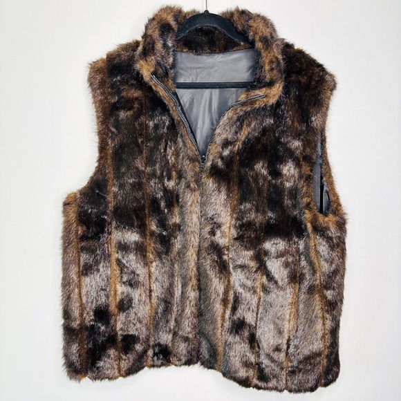Carolina Colours Plus Reversible Faux Fur‎ Vest Black Brown Size 22 - Picture 3 of 13
